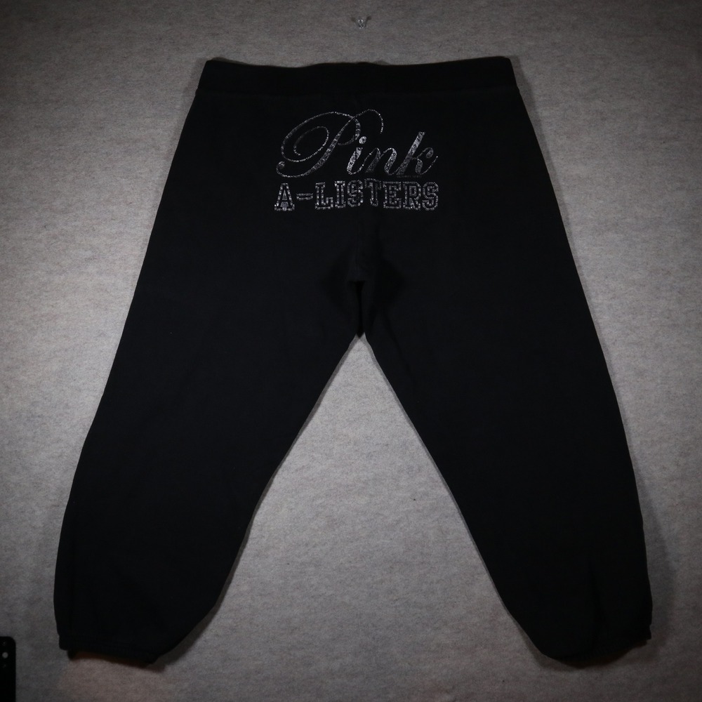 Victoria's Secret PINK A-Listers Sweatpants Black Y2K Glitter Logo Large L